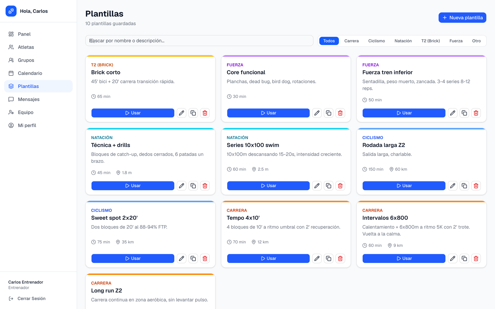 Biblioteca de templates de entrenamiento